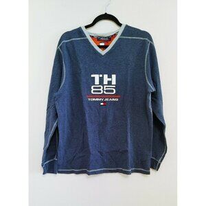 Tommy Jeans Tommy Hilfiger  V Neck Sweatshirt Size Large Men's Long Sleeve Blue